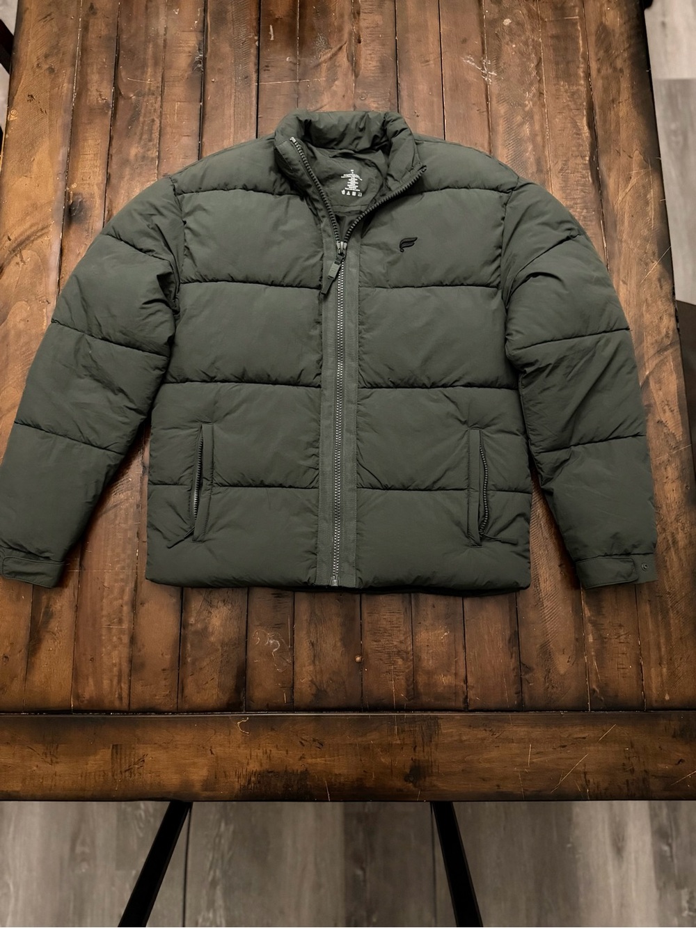 Fabletics Full-Zip Puffer Jacket — Olive Green, M